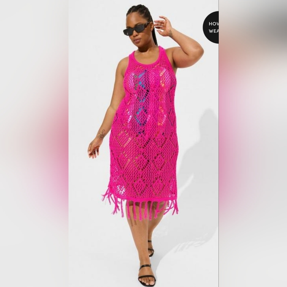 Torrid Mini Crochet Fringe Tank Beach Dress Coverup 4x